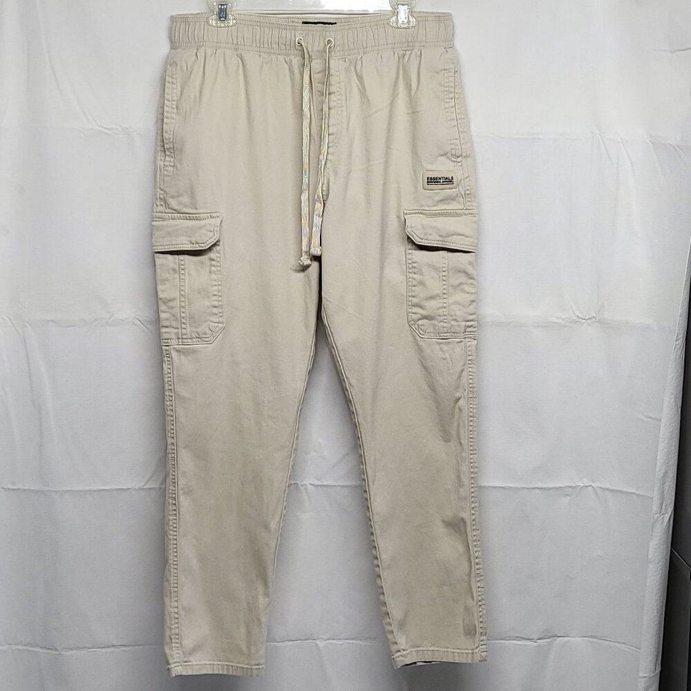 DR Essentials Mens Cargo Chino Pants Pull On Size Large Drawstring Cream
